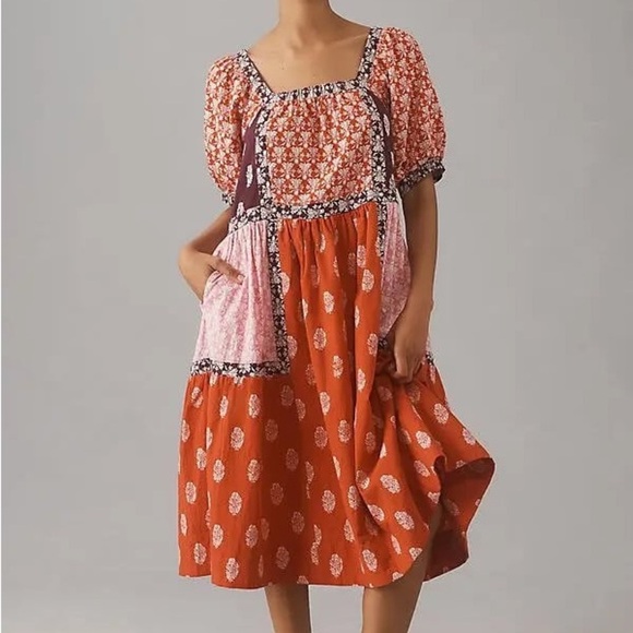 Anthropologie Maeve Short-Sleeve Square-Neck Midi Dress Size Small Petite - Picture 1 of 10